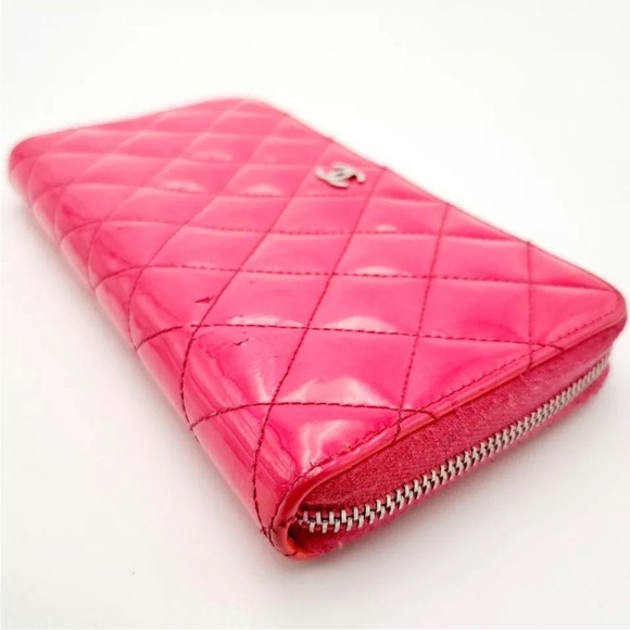 CHANEL Matelasse Patent Quilted Zippy Pink Long Wallet CC + Box - Picture 6 of 13